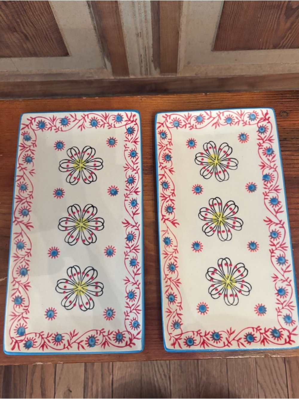 Yokohama Hand-Painted Floral Serving Trays - Set of 2